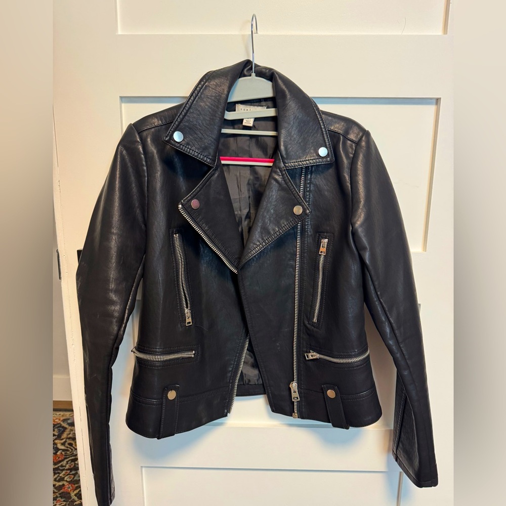 Topshop Faux Leather Jacket Moto Motorcycle Biker Rock N’ Roll Black US 4
